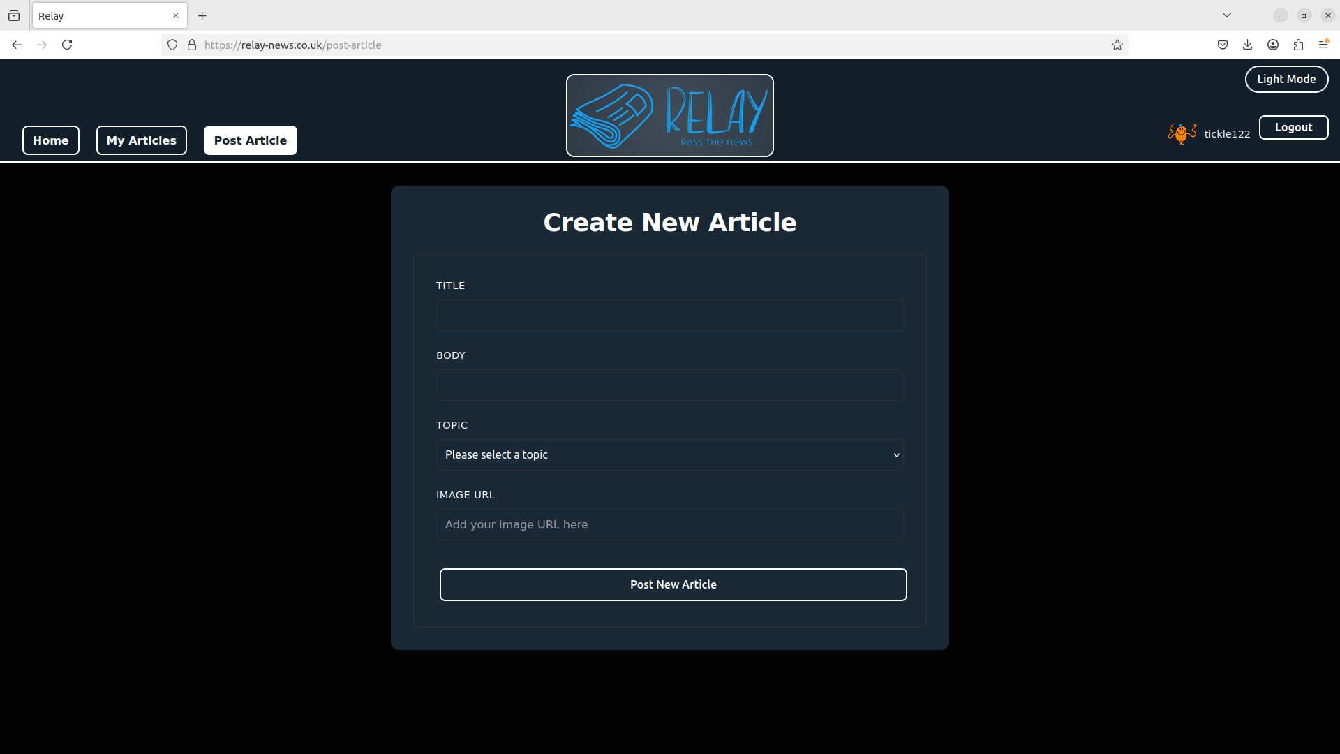 Create Article Dark Mode